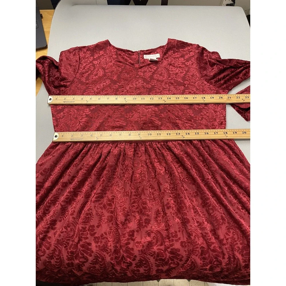 Worthington Womens Dress 12 Burgundy Velvet Burnout Vintage Cottage Christmas‎
